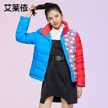 艾莱依女装羽绒服秋冬短款羽绒服印花外套多彩色花155