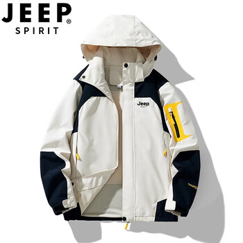 JEEP SPIRIT 三合一冲锋衣男士可拆卸两件套加厚保暖抓绒衣内胆外套 女款米白 M运动户外类商品-全利兔-实时优惠快报