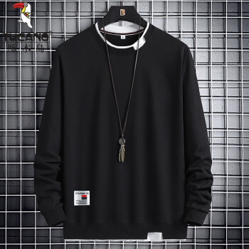 啄木鸟（TUCANO） 长袖卫衣男春秋季新款时尚潮流透气假两件套长袖T恤 黑色 L
