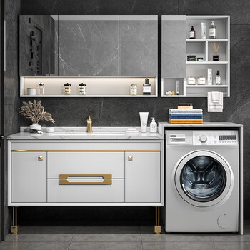 一体盆卫浴柜智能实木洗衣机柜定制洗漱台普通镜柜岩板柜陶瓷盆16米