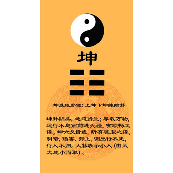 周易八卦挂图卦象乾兑离震巽坎艮坤办公室 丝绸画挂画 坤(默认金黄色
