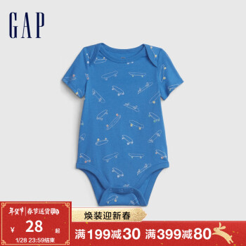 Gap【布莱纳】新生婴儿印花短袖连体衣802314夏季儿童装新生儿 蓝颜色 73cm(6-12月)尺码偏小，建议选大一码