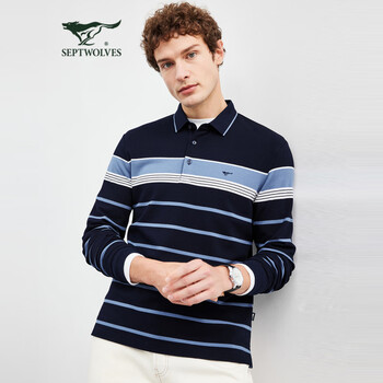 七匹狼 男士条纹翻领POLO衫 1D1C50605166服饰鞋包类商品-全利兔-实时优惠快报