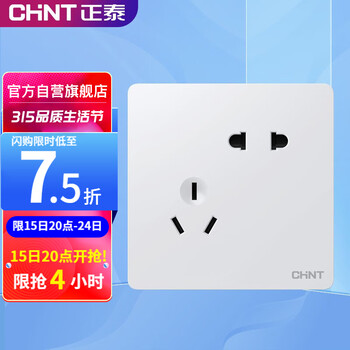 正泰(CHNT)开关插座墙壁面板家用86型暗装面板一联二极三极斜五孔插座NEW6C白色