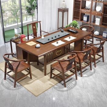 泊逸大板茶桌椅组合实木茶桌茶台家用新中式禅意茶桌茶具套装一体功夫