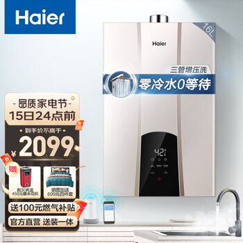 海尔（Haier）零冷水燃气热水器16升天然气 家用恒温 强排式APP智能 三管变升厨房洗澡WN3S 16升【多点供水】