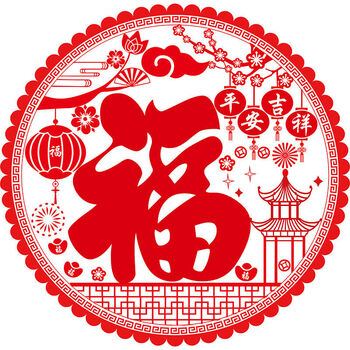 大红福字剪纸窗花静电贴玻璃贴大门贴纸年画新年平安吉祥20张302727cm