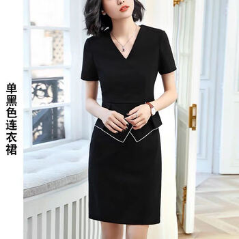职业连衣裙珠宝店女神范夏季薄款黑色ol气质时尚包臀一步裙工作服黑色