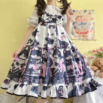 中芳韵 Lolita吊带奶牛猫lolita洛丽塔洋装甜妹吊带jsk连衣裙秋装 奶牛纹#JSK 均码服饰鞋包类商品-全利兔-实时优惠快报