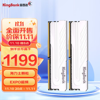 KINGBANK 金百达 银爵系列 DDR5 6000MHz 台式机内存 马甲条 白色 64GB（32GB*2）海力士M-die颗粒全利兔-实时优惠快报