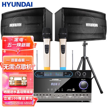 HYUNDAI现代A900客厅电视电脑k歌音箱家庭影院ktv音响套装卡拉ok全套智能功放点歌机设备 8寸音响+v段金属麦克风+语音点歌系统