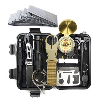 锐普 旅行户外装备求生宝盒SOS生存自驾野营多功能野外急救包10件工具套装RP027