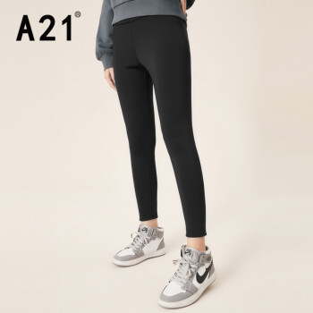 A21女装针织修身超高腰窄脚九分裤 黑色 M