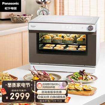 松下（Panasonic） 31L家用蒸烤箱 电烤箱 蜂巢循环蒸烤一体机 第五代双直喷纯蒸 多功能 智能菜单 NU-SC350W