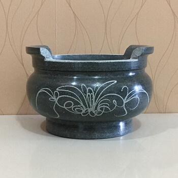 墓地祭祀石香炉石雕香炉青石头圆形带耳朵香炉1220cm石香炉直径12cm
