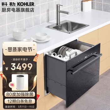 科勒（KOHLER）洗碗机家用嵌入式刷碗机 80℃加强除菌 8套抽屉式 软水系统 母婴消毒 加强烘干 K-26592T-NA（80度高温除菌）