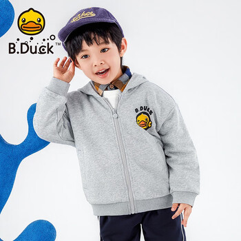 B.Duck 小黄鸭童装男童卡通新款儿童连帽中小童外套潮 中花灰 150cm全利兔-实时优惠快报