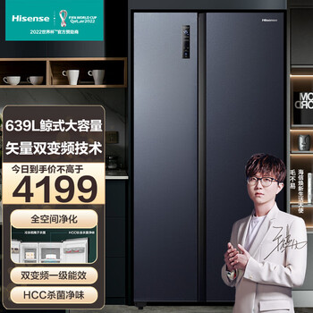 海信(Hisense)639升双开门冰箱对开门 一级能效双变频 大容量 风冷无霜 整机杀菌净味电冰箱 BCD-639WFK1DPQ