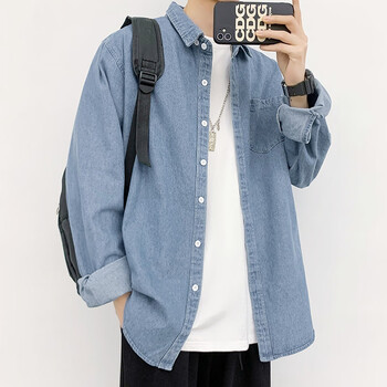 JIAYE 男士水洗牛仔衬衫长袖工装衬衣服饰鞋包类商品-全利兔-实时优惠快报