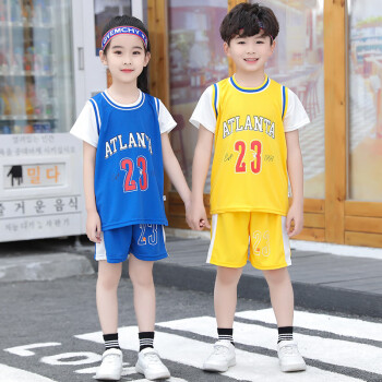 儿童短袖球服套装新款夏季男童运动篮球服速干宝宝网眼球衣童装女 23-深蓝色 100cm