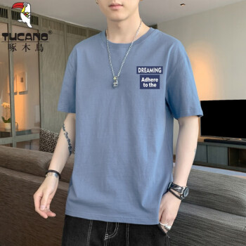 啄木鸟（TUCANO）纯棉T恤男短袖夏季新款品牌潮流时尚大码体恤衫 雾蓝 M