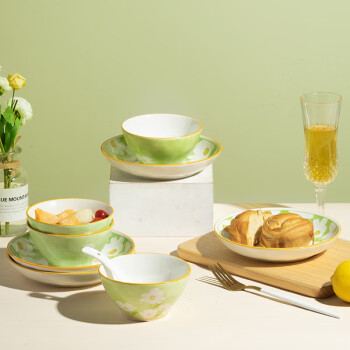 树谷碗碟套装日常家用小清新陶瓷餐具饭碗饭盘汤碗微波炉适用 8英寸斗碗4个装