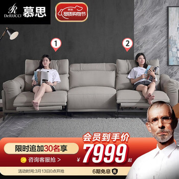 慕思（de RUCCI）皮沙发 艾慕沙发客厅真皮电动多功能沙发现代简约客厅家具 珍珠灰 1左电动位+1无+1右电动位