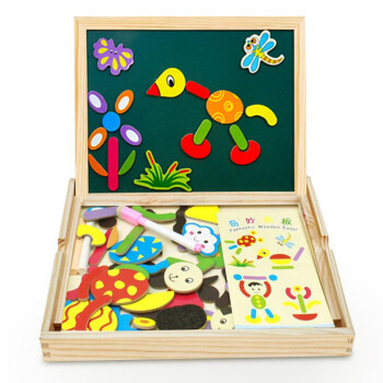 可爱布丁 儿童玩具拼图双面磁性画板宝宝3-4-6岁男女孩子奇妙画板（含磁性贴+画笔）早教玩具创意学生日礼物