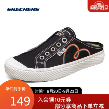 Skechers斯凯奇女子网布舒适透气拼接休闲低帮潮流一脚蹬帆布鞋113308 BKMT黑色/多彩色 36.5