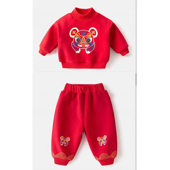 瓦林卡拜年服男宝宝儿童新年衣服冬装套装周岁礼服虎年喜庆服装男孩一