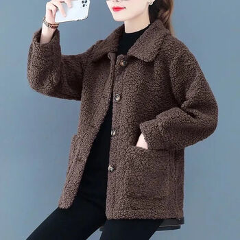 新款外套女春秋季羊羔绒女士短外套女新款颗粒绒羊羔毛皮毛一体大码