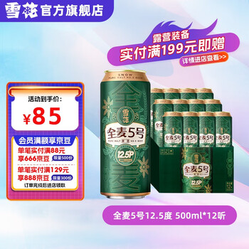 SNOWBEER 雪花 SNOW）啤酒 全麦5号 全麦芽高浓度醇香啤酒 500ml*12听 整箱装食品类商品-全利兔-实时优惠快报