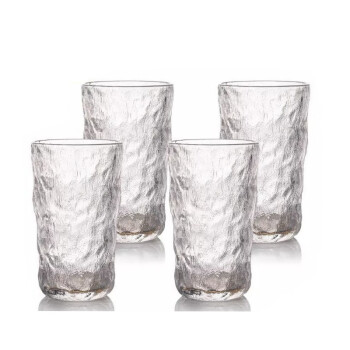 酱布坊 威士忌玻璃杯网红ns风水杯冰川纹玻璃水杯 高款  4个装