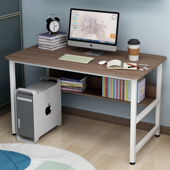 木以成居电脑桌台式 双层书房书桌书架组合简约办公家用写字桌子橡木色