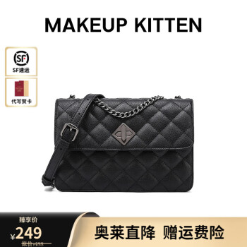 MAKEUP KITTEN 牛皮包包女包小MK女士斜挎菱格链条包单肩包生日礼物送女友 子夜黑2023新时尚款服饰鞋包类商品-全利兔-实时优惠快报