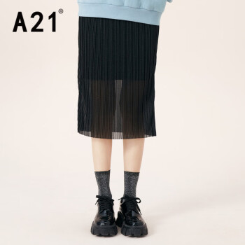 A21女装高腰直筒中长裙 黑色 S