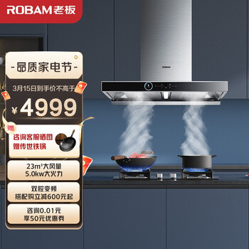 老板（Robam）欧式聪明的双腔抽油烟机灶具烟灶套装23立方米变频语音家用吸油烟机燃气灶61D1S+57B2天然气