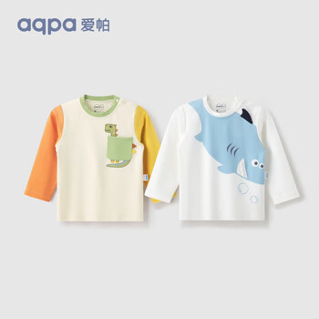 aqpa 春秋纯棉T恤女童男童长袖宝宝儿童保暖打底衫 白底肯迪鲨 80cm母婴玩具类商品-全利兔-实时优惠快报