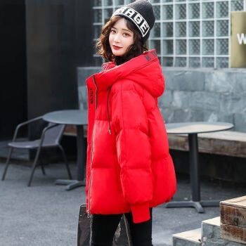 市2021冬季新款羽绒棉服女短款加肥加大面包服韩版宽松棉衣棉袄红色xs