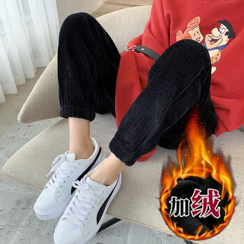 LING JING 灵镜 休闲运动裤子女2023秋冬季高腰阔腿裤垂感宽松灯芯绒裤运动户外类商品-全利兔-实时优惠快报