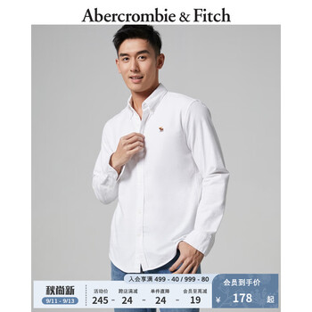 Abercrombie & Fitch 男装 美式复古商务休闲通勤刺绣logo牛津正装长袖衬衫 314777-1 白色 XL (180/116A)全利兔-实时优惠快报