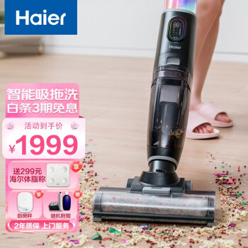 海尔（Haier）洗地机家用无线智能吸拖洗一体自清洁拖地机免手洗擦地机地板清洁吸尘器 小海豚D3-pro黑色
