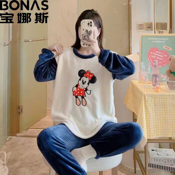 BONAS 宝娜斯 法兰绒女士圆领睡衣家居服套装 草莓熊/米妮/黛丝/唐老鸭母婴玩具类商品-全利兔-实时优惠快报