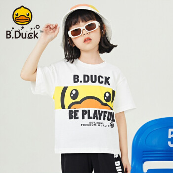 B.Duck小黄鸭童装男女童T恤圆领儿童夏装卡通短袖上衣 白色 105cm