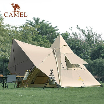 骆驼（CAMEL）户外精致露营帐篷便携式折叠印第安金字塔自动帐 1142253007 摩卡色