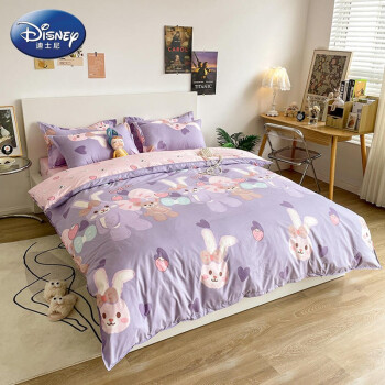 迪士尼（Disney） 四件套 卡通活性印花床上用品学生宿舍磨毛床单被套枕套床品套件 QQ兔 1.2m床三件套（被套1.5*2m）