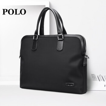POLO 商务公文包男士时尚休闲防水大容量尼龙手提包可装14英寸电脑包 黑色