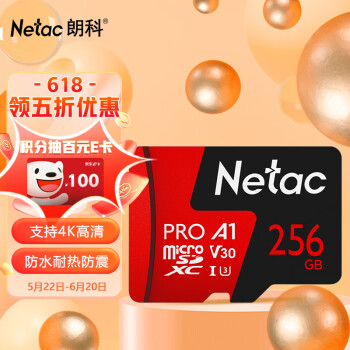 朗科（Netac）256GB TF（MicroSD）存储卡 A1 U3 V30 4K 高度耐用行车记录仪&监控摄像头内存卡 读速100MB/s