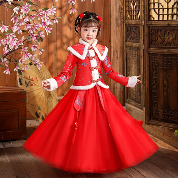 小女孩旗袍裙子拜年服中大童春节过年衣服新年红140码建议身高130cm