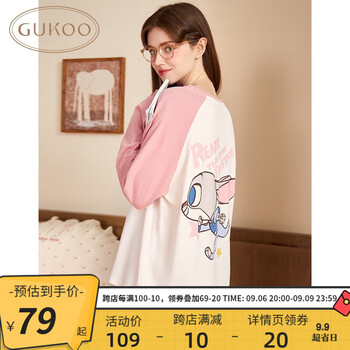 GUKOO 果壳 疯狂动物城春秋款长袖睡衣女睡裙宽松睡裙圆领兔子简约家居服C 粉色朱迪套装 L全利兔-实时优惠快报